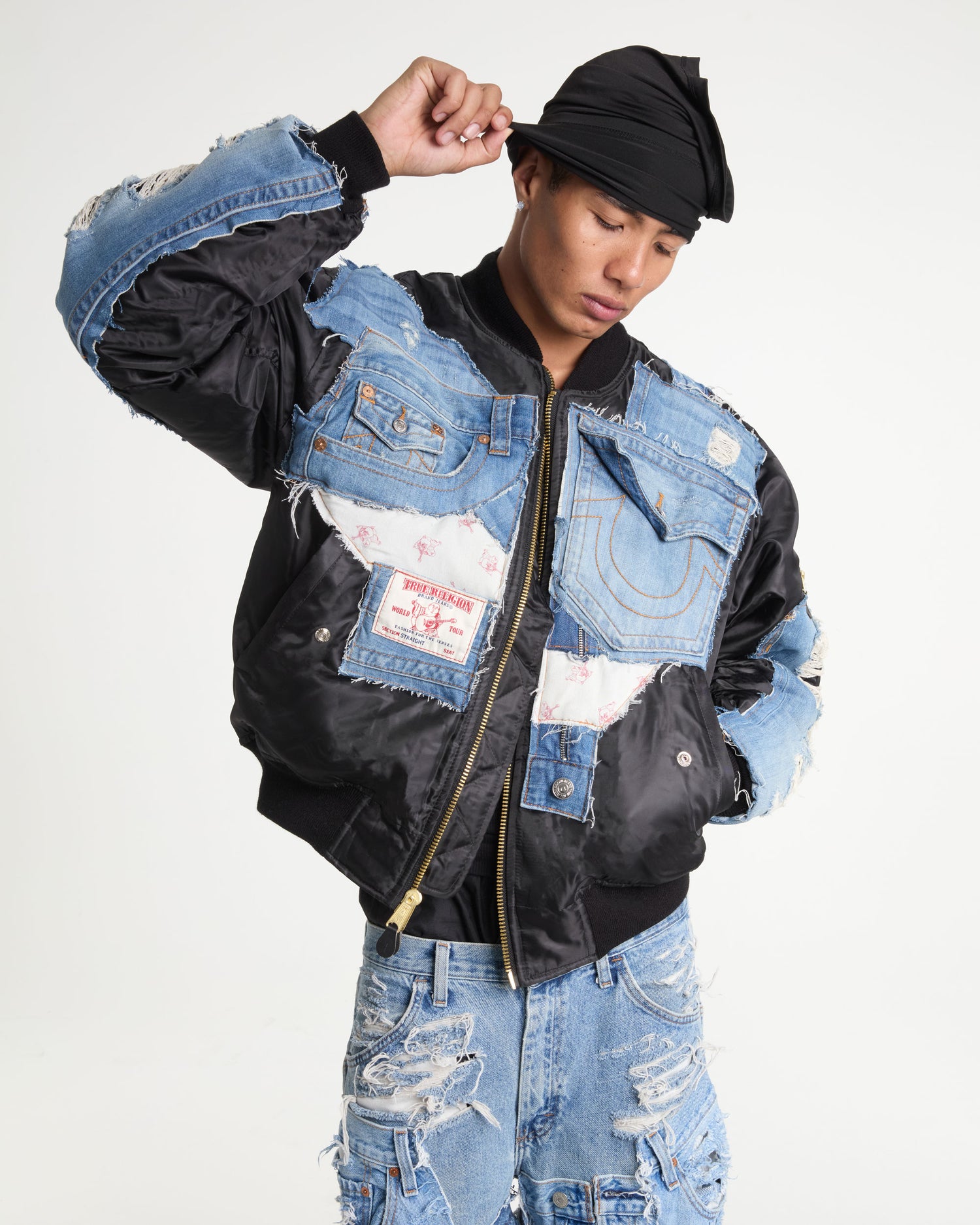 True Religion Denim Black Bomber Jacket