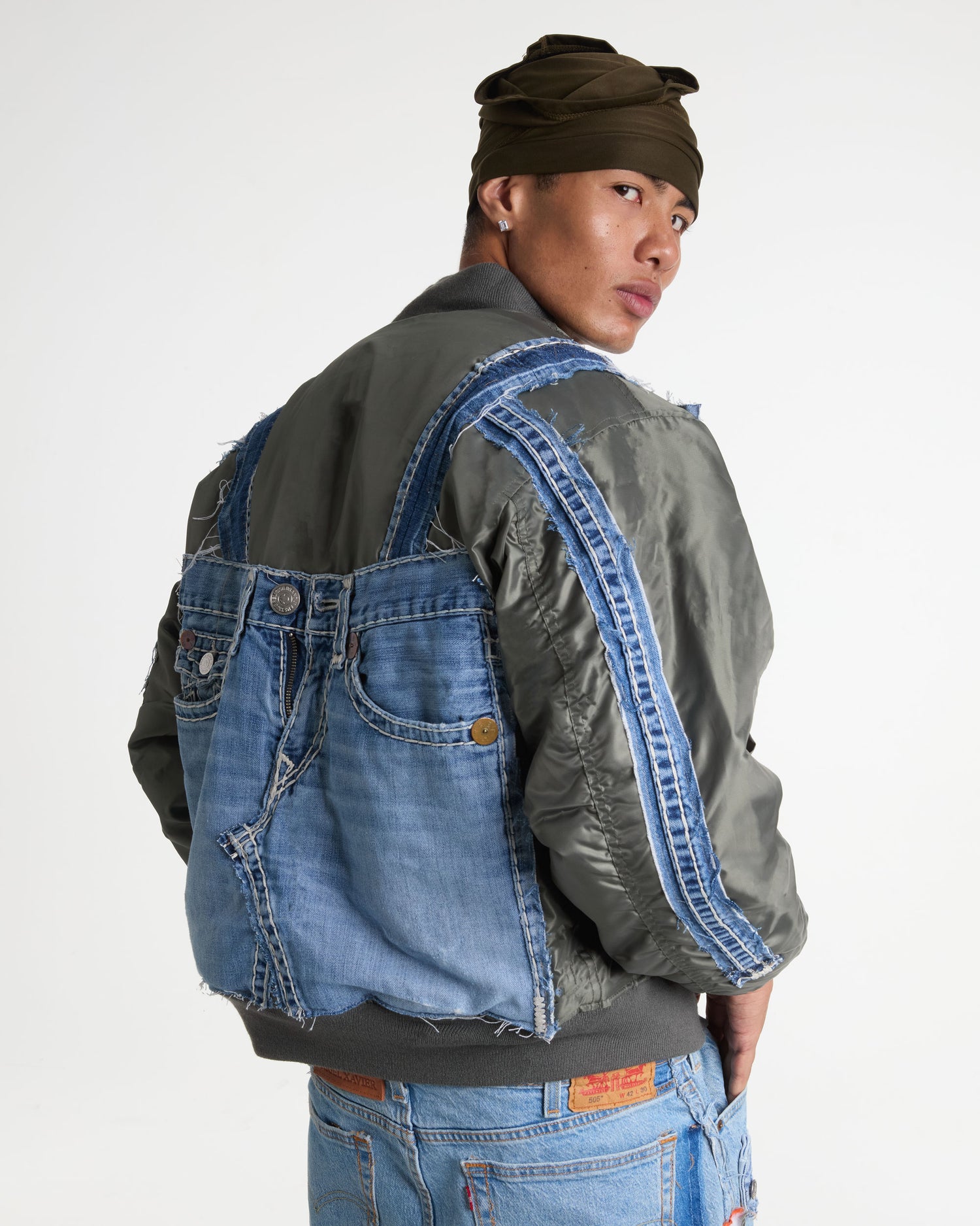 True Religion Denim Olive Bomber Jacket