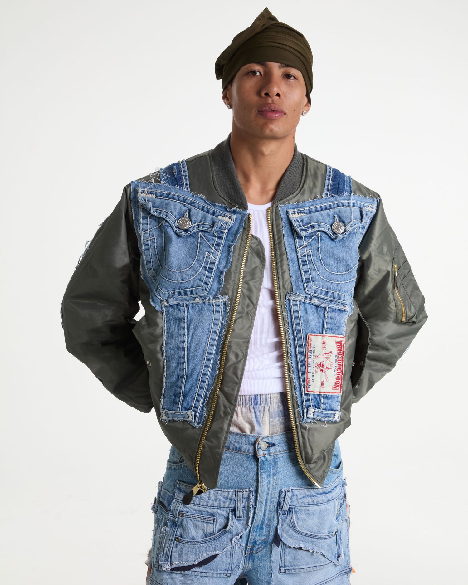 True Religion Denim Olive Bomber Jacket