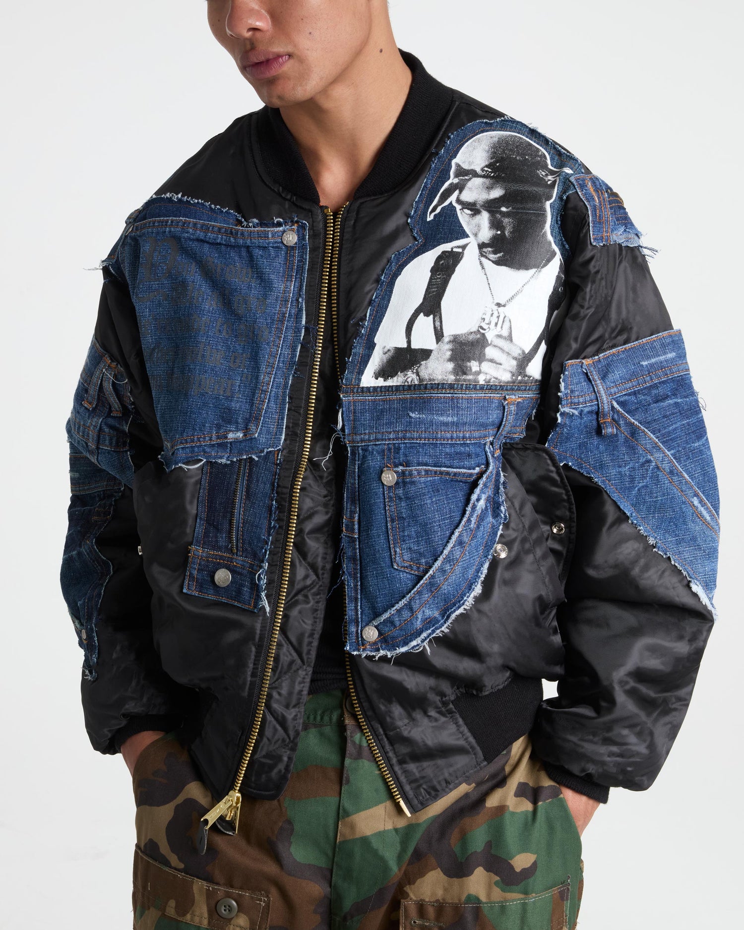 Tupac Dark Wash Denim Bomber Jacket