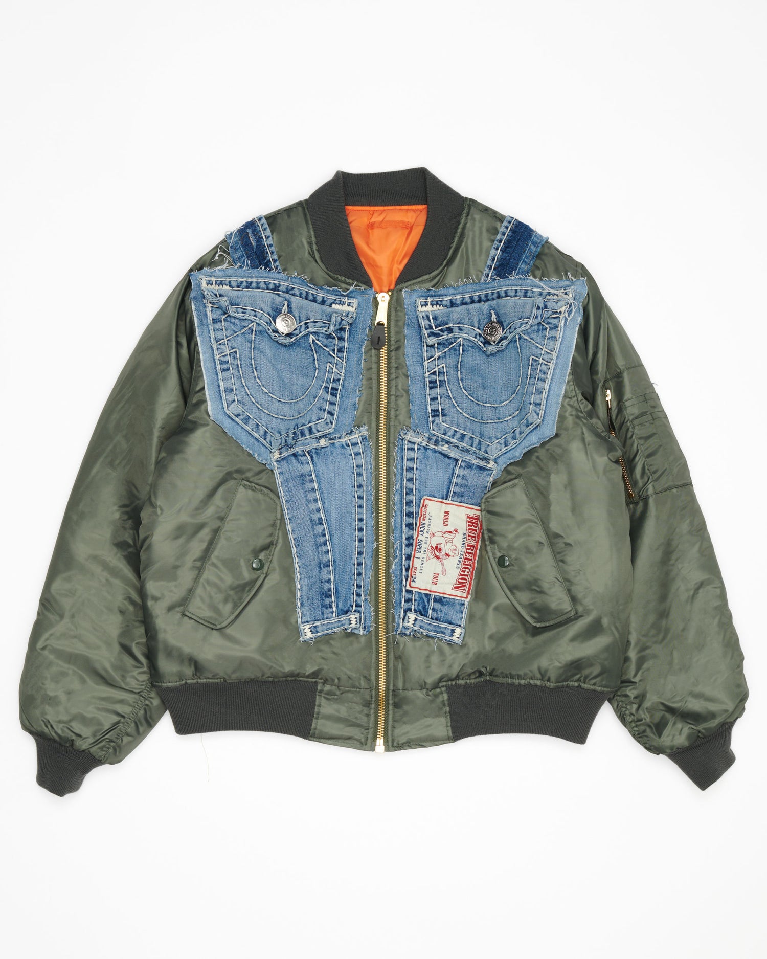 True Religion Denim Olive Bomber Jacket