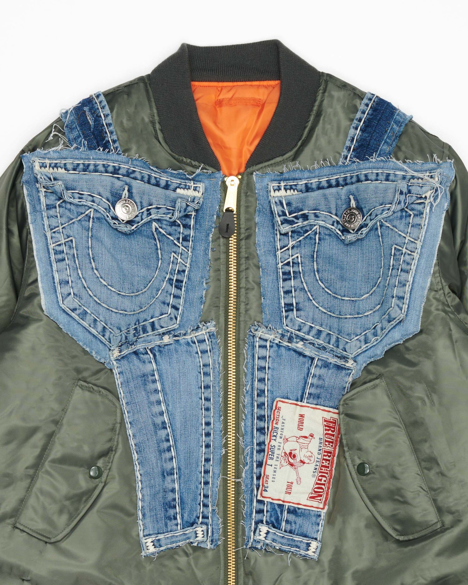 True Religion Denim Olive Bomber Jacket