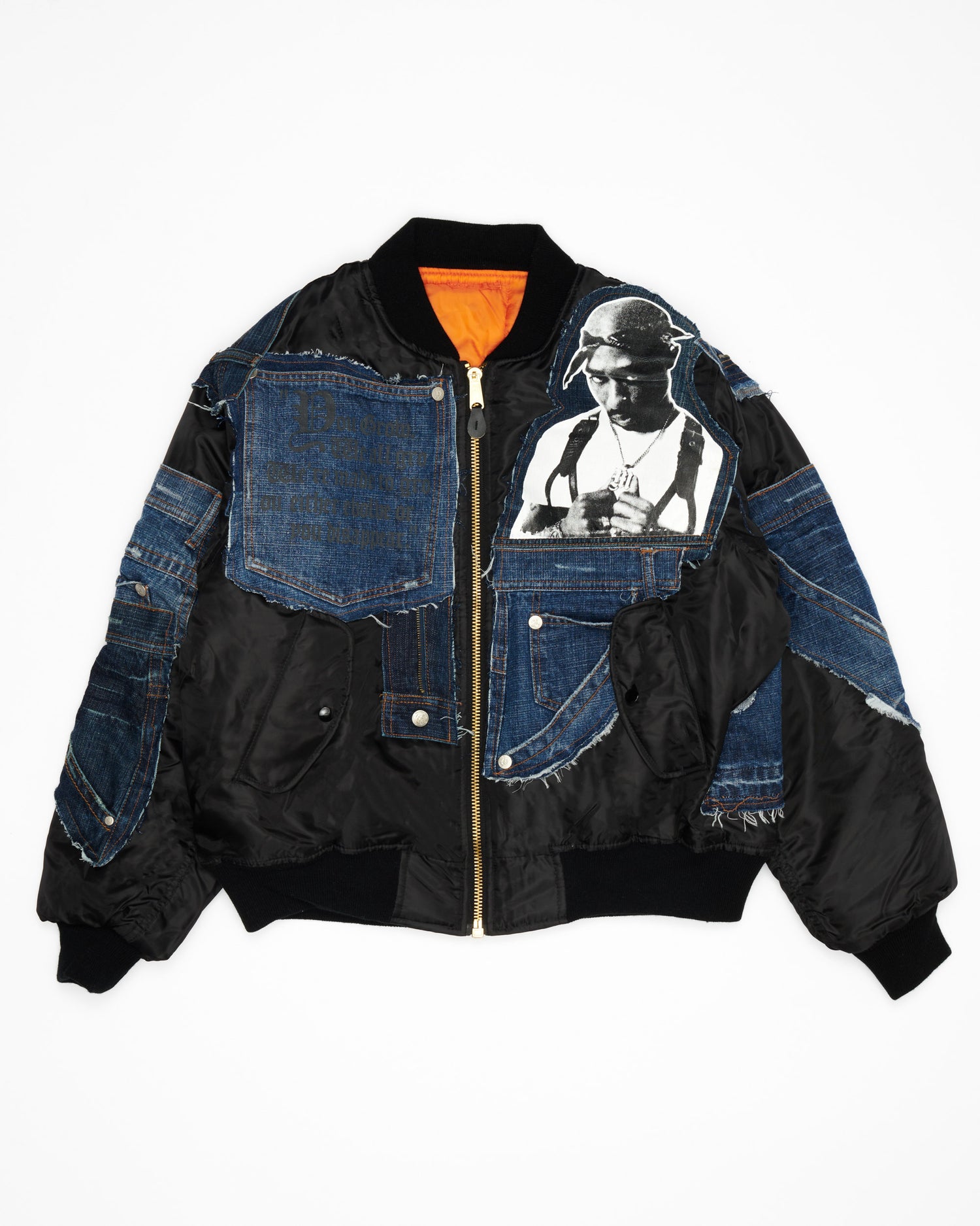 Tupac Dark Wash Denim Bomber Jacket