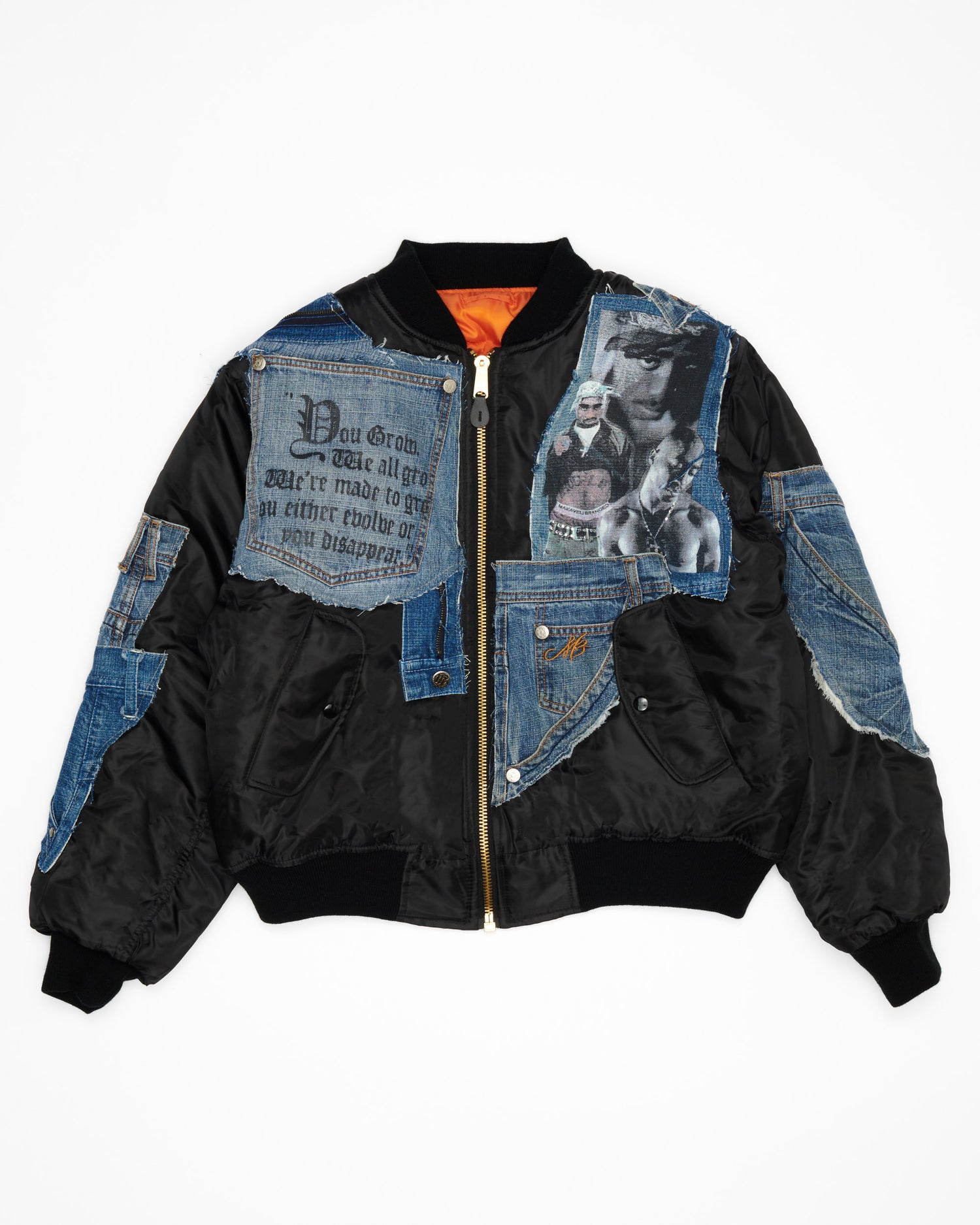 Tupac Medium Wash Denim Bomber Jacket