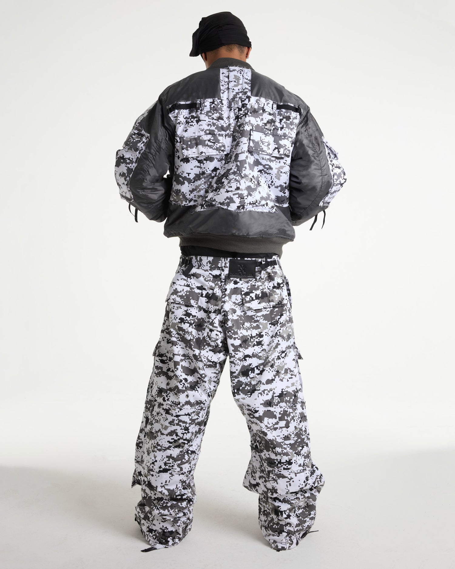 White Digital Camo Cargo Bomber Jacket