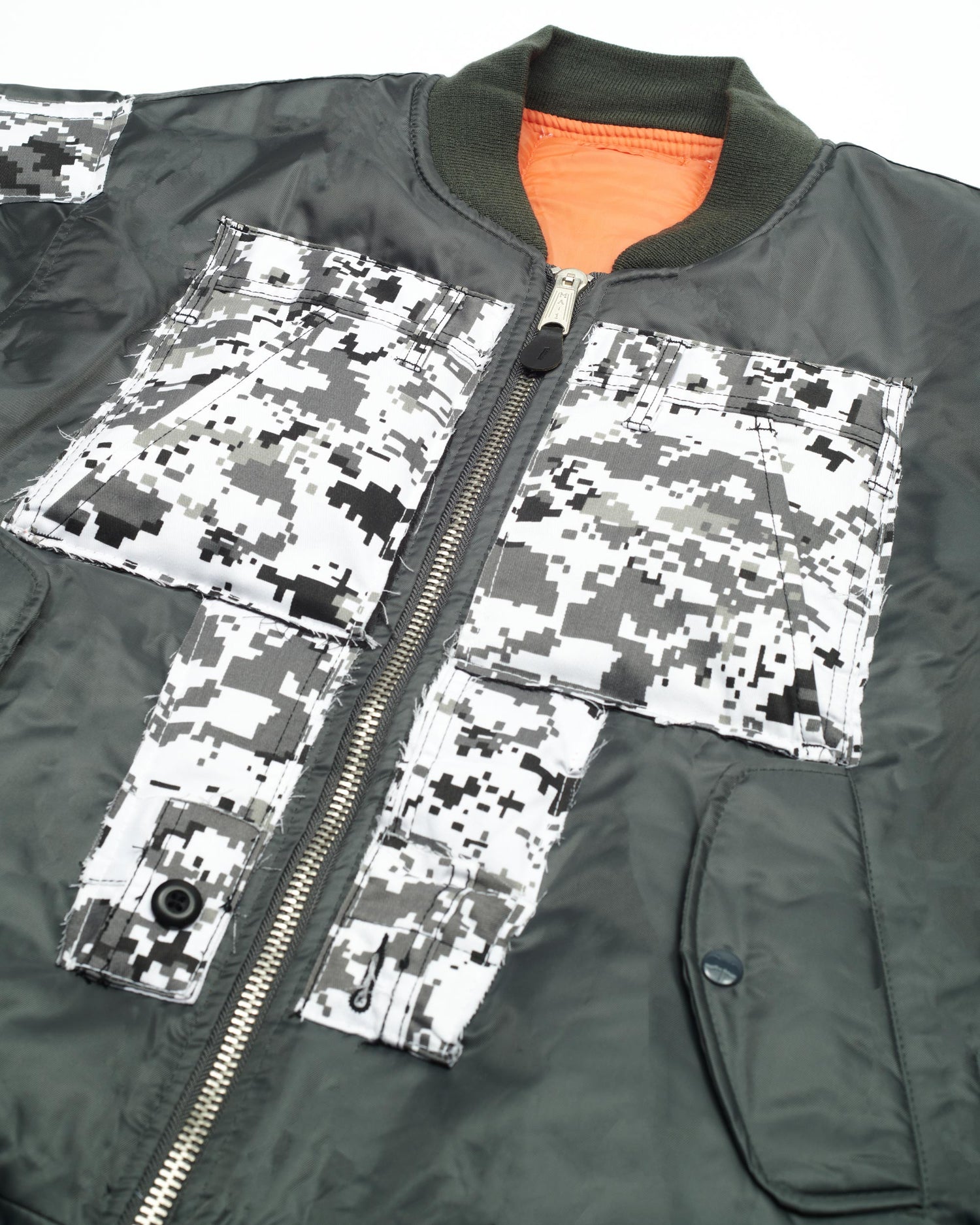 White Digital Camo Cargo Bomber Jacket