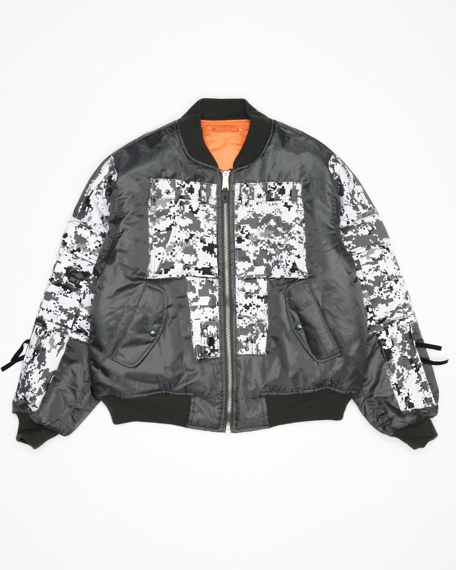 White Digital Camo Cargo Bomber Jacket