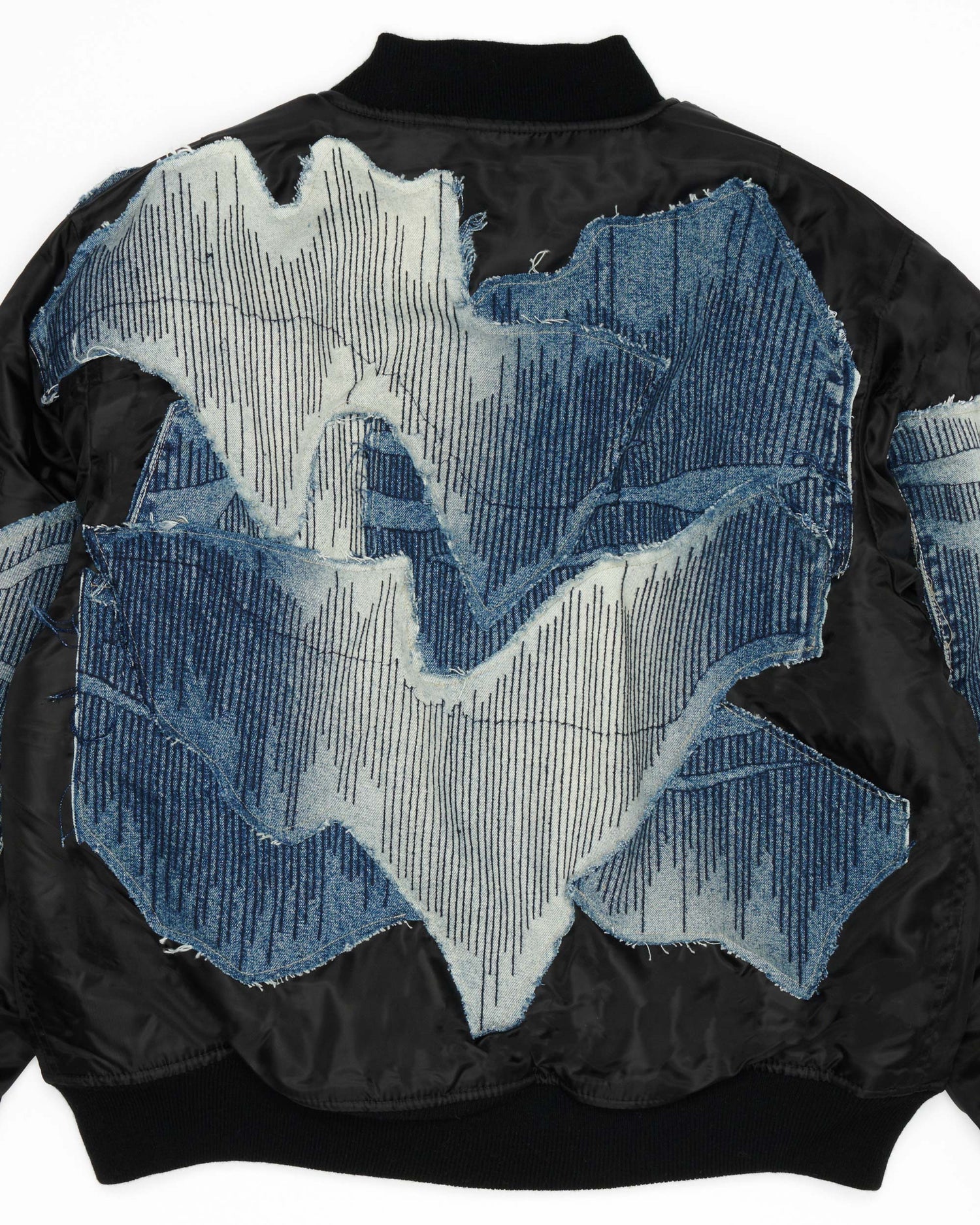 Zig Zag Stitch Denim Bomber Jacket