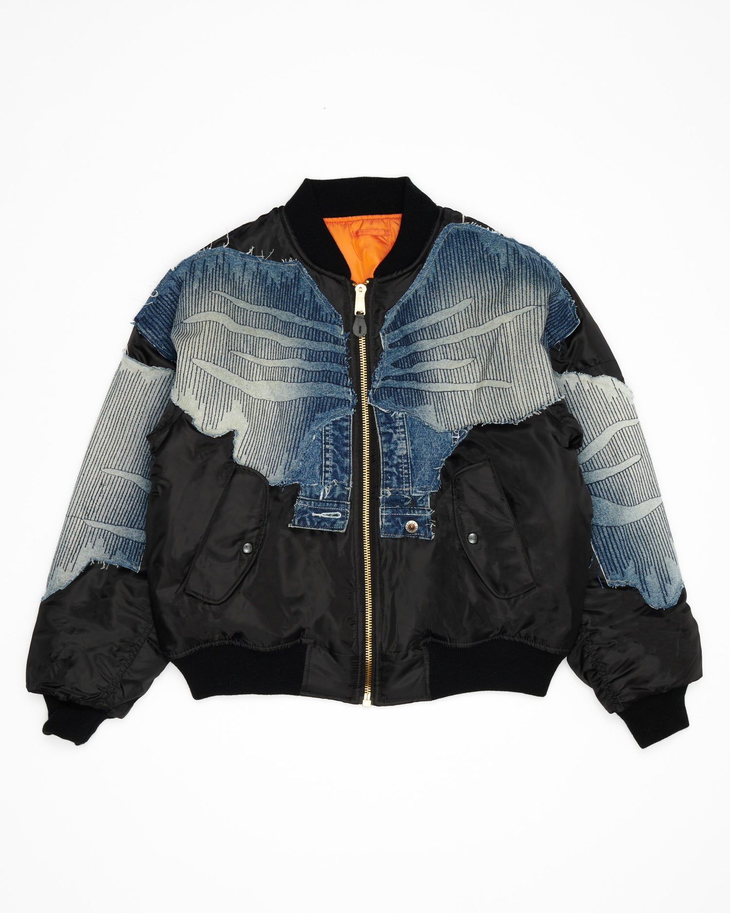 Zig Zag Stitch Denim Bomber Jacket