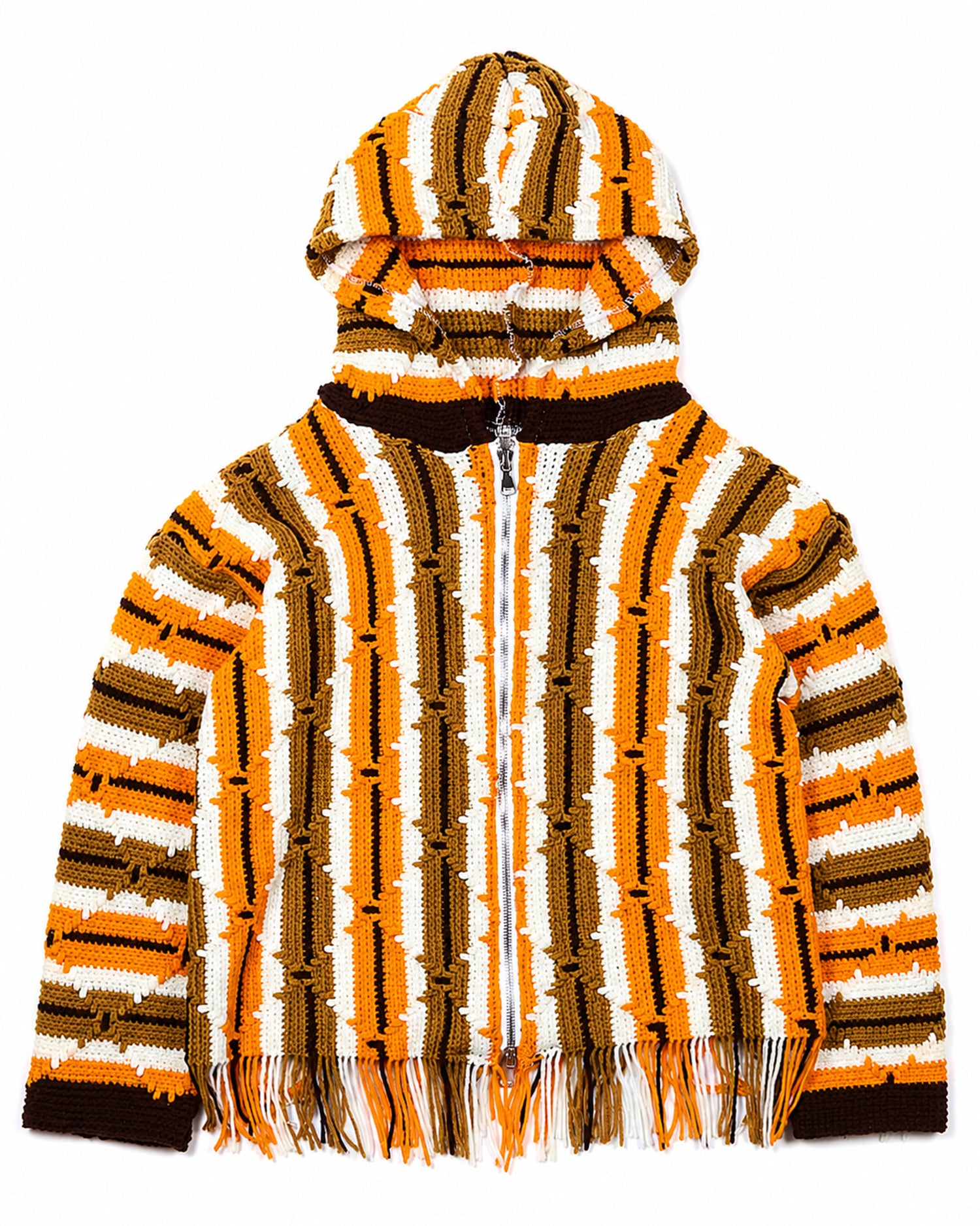 Orange Crochet Zip Poncho