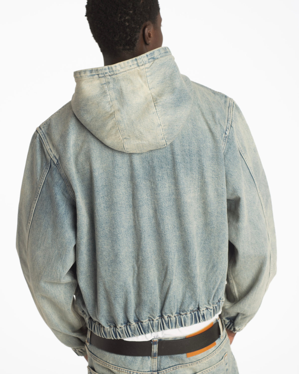 Logo Patch Denim Zip Up Hoodie