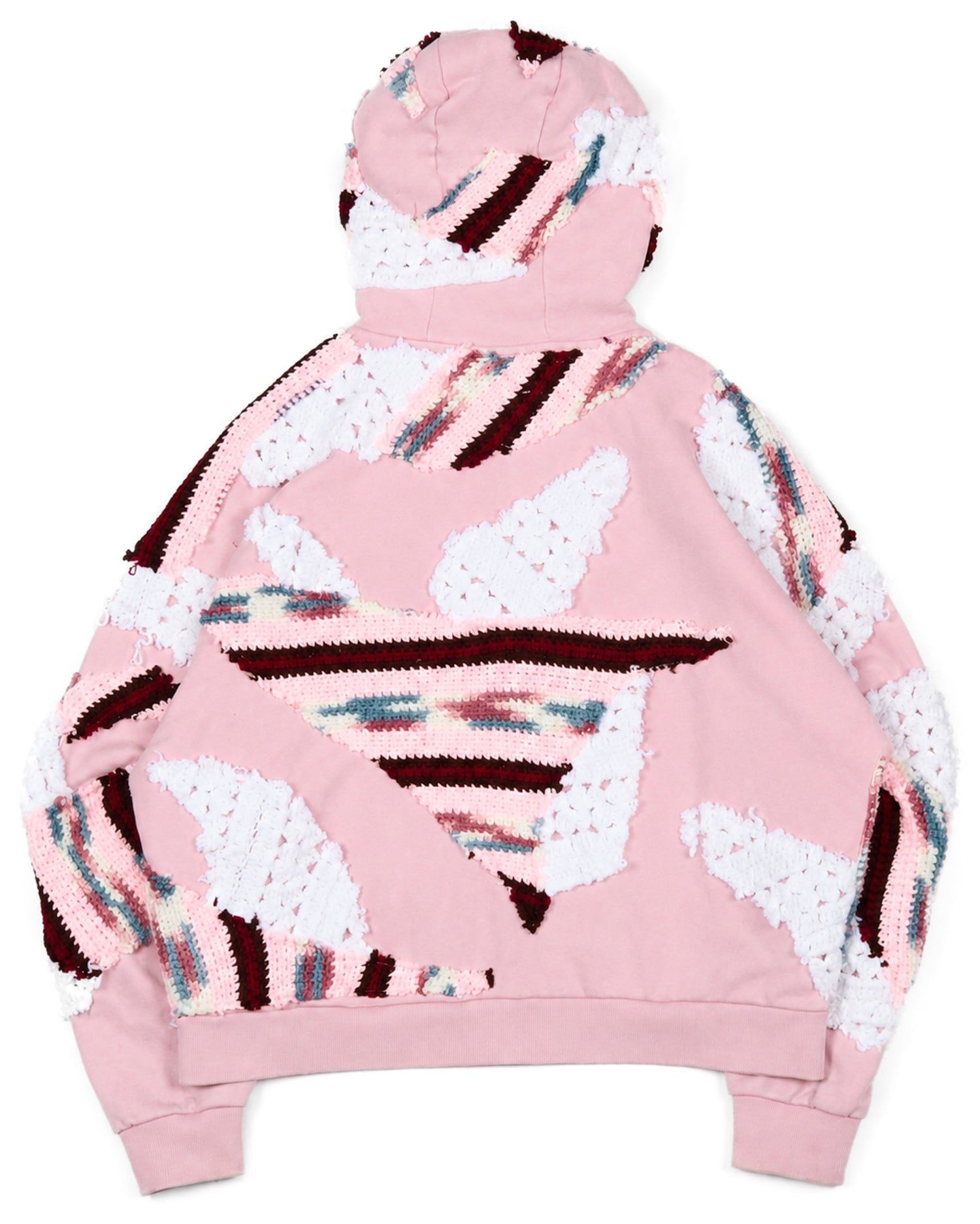 Pink Patchwork Crochet Zip-Up Hoodie