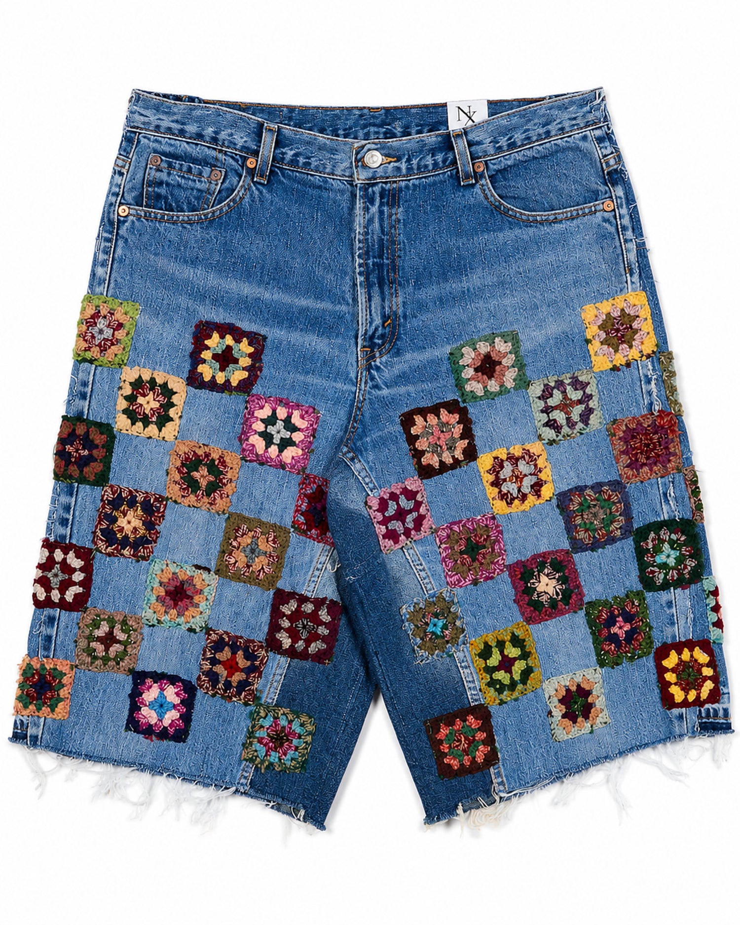 Checkerboard Crochet x Denim Shorts