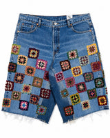 Checkerboard Crochet x Denim Shorts