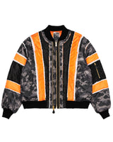 Grey Camo/Black Raw Panel Bomber Jacket