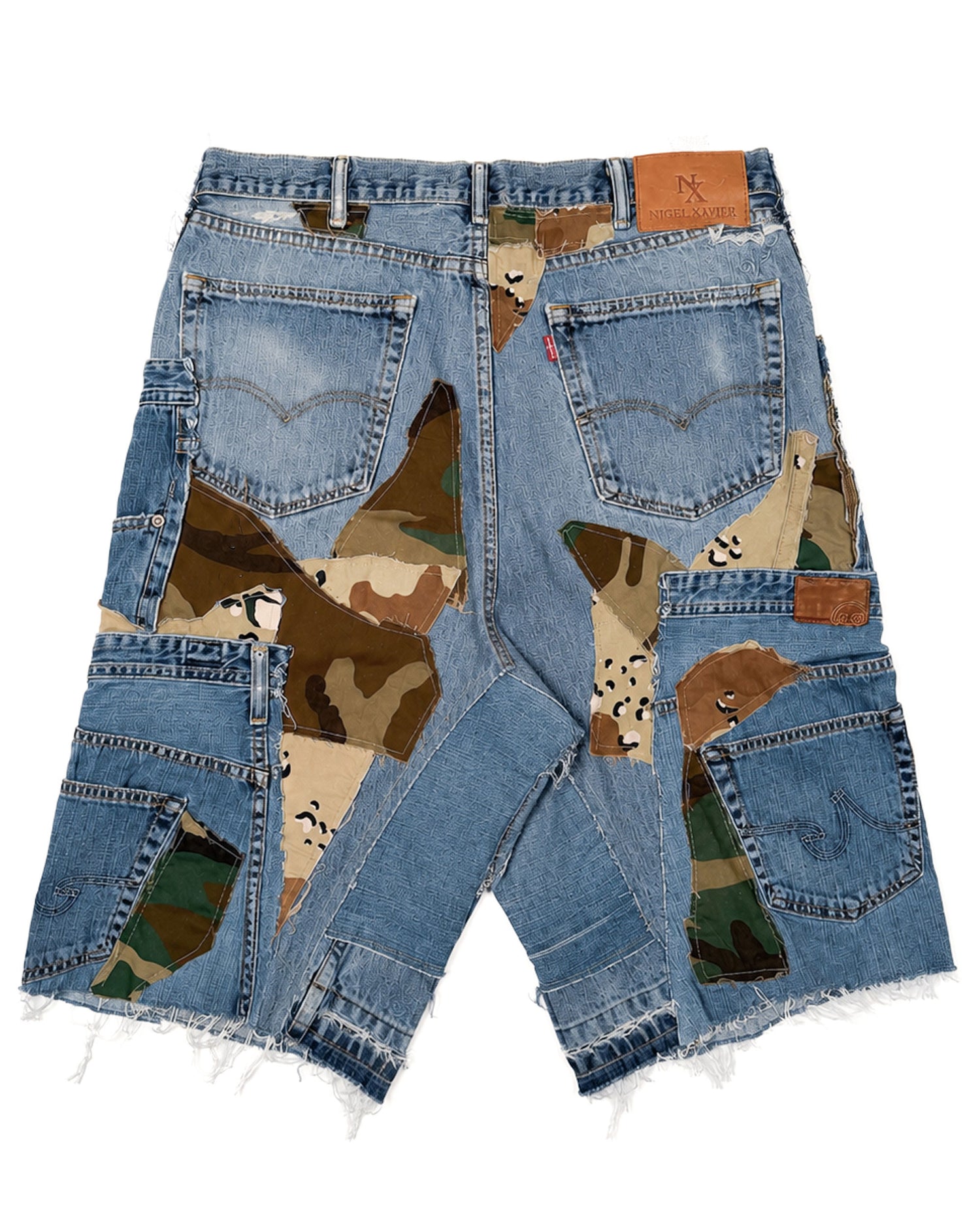 Patchwork Woodland/Desert Camo + Denim Shorts