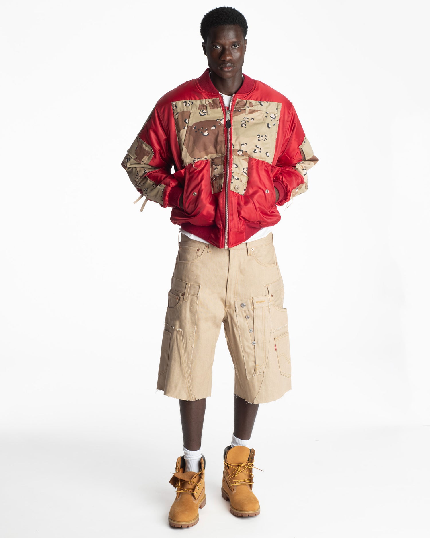 Beige Rework Denim Shorts