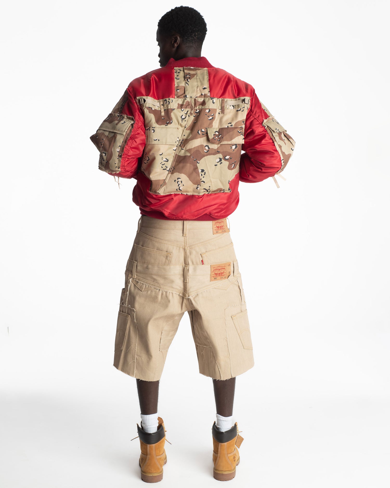 Beige Rework Denim Shorts