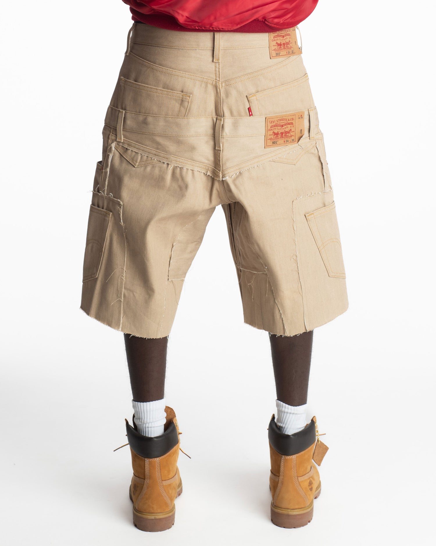 Beige Rework Denim Shorts