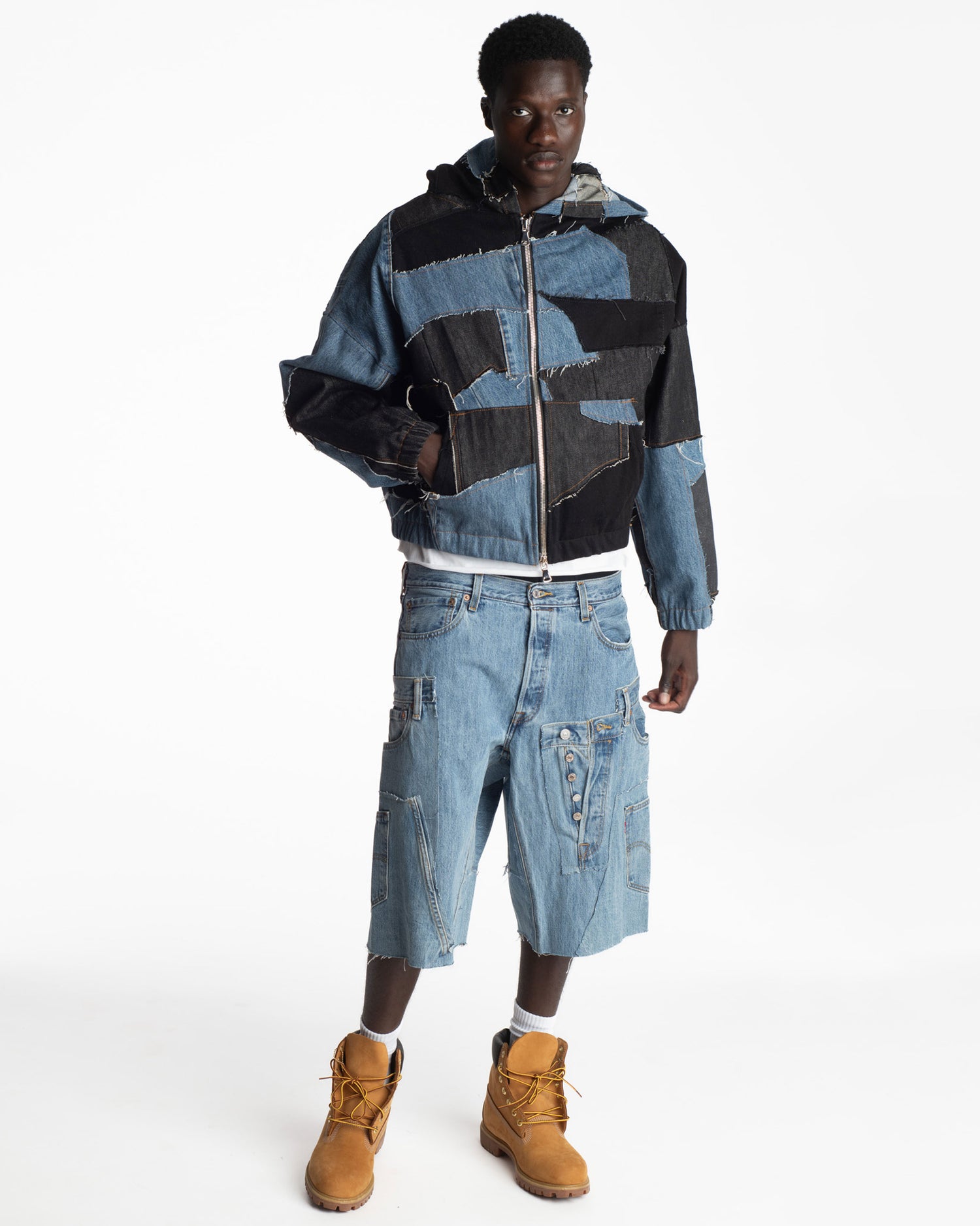 Medium Wash Rework Denim Shorts