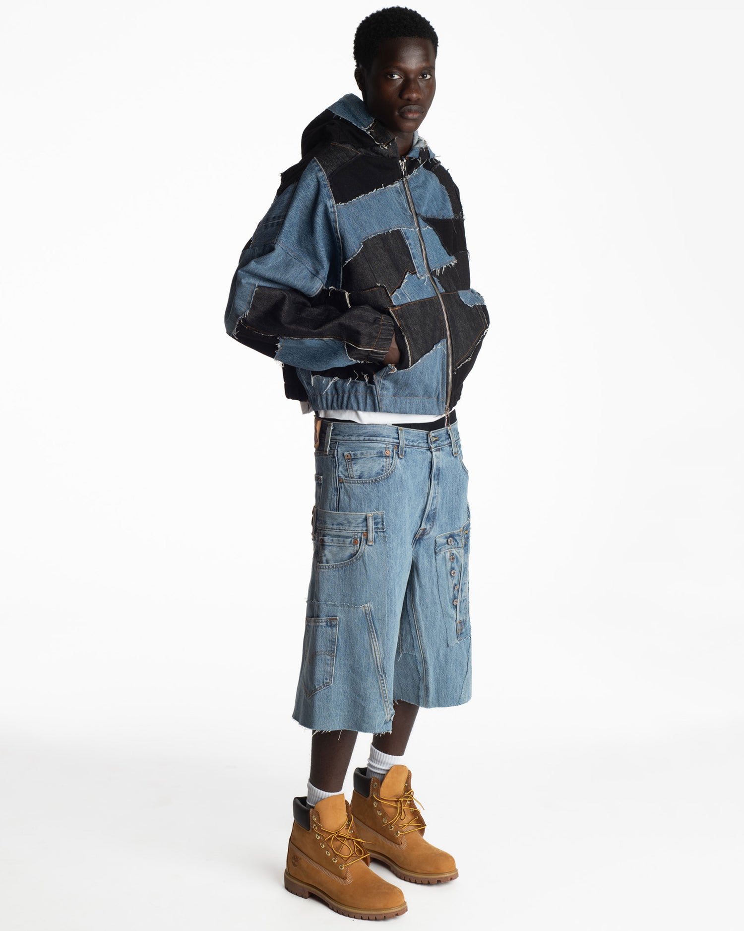 Medium Wash Rework Denim Shorts