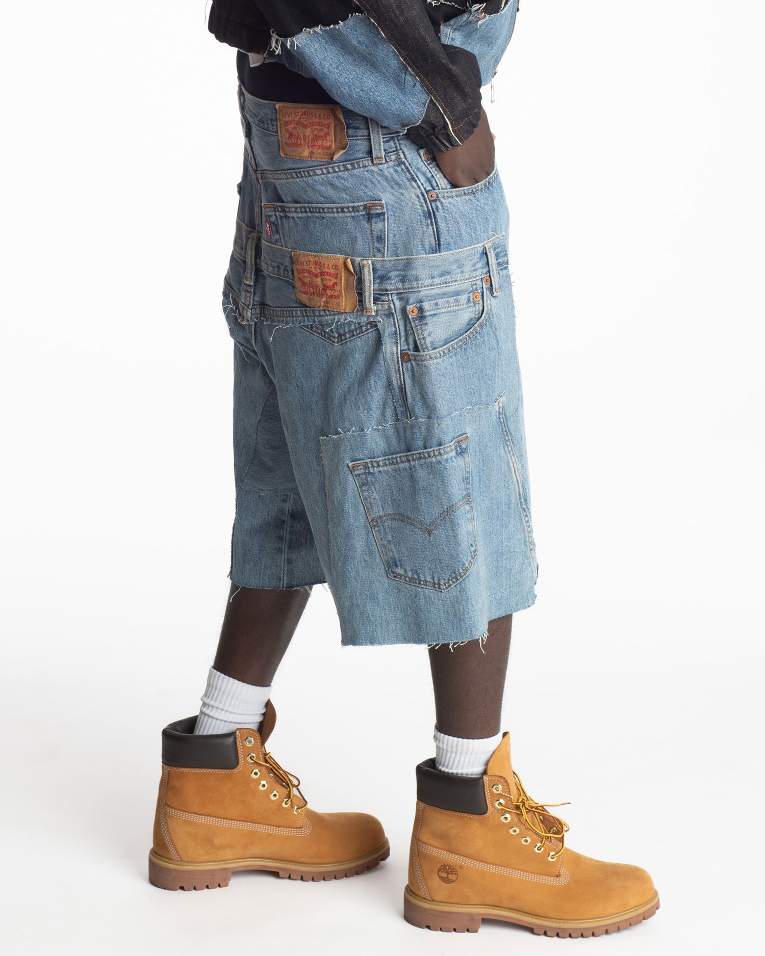Medium Wash Rework Denim Shorts