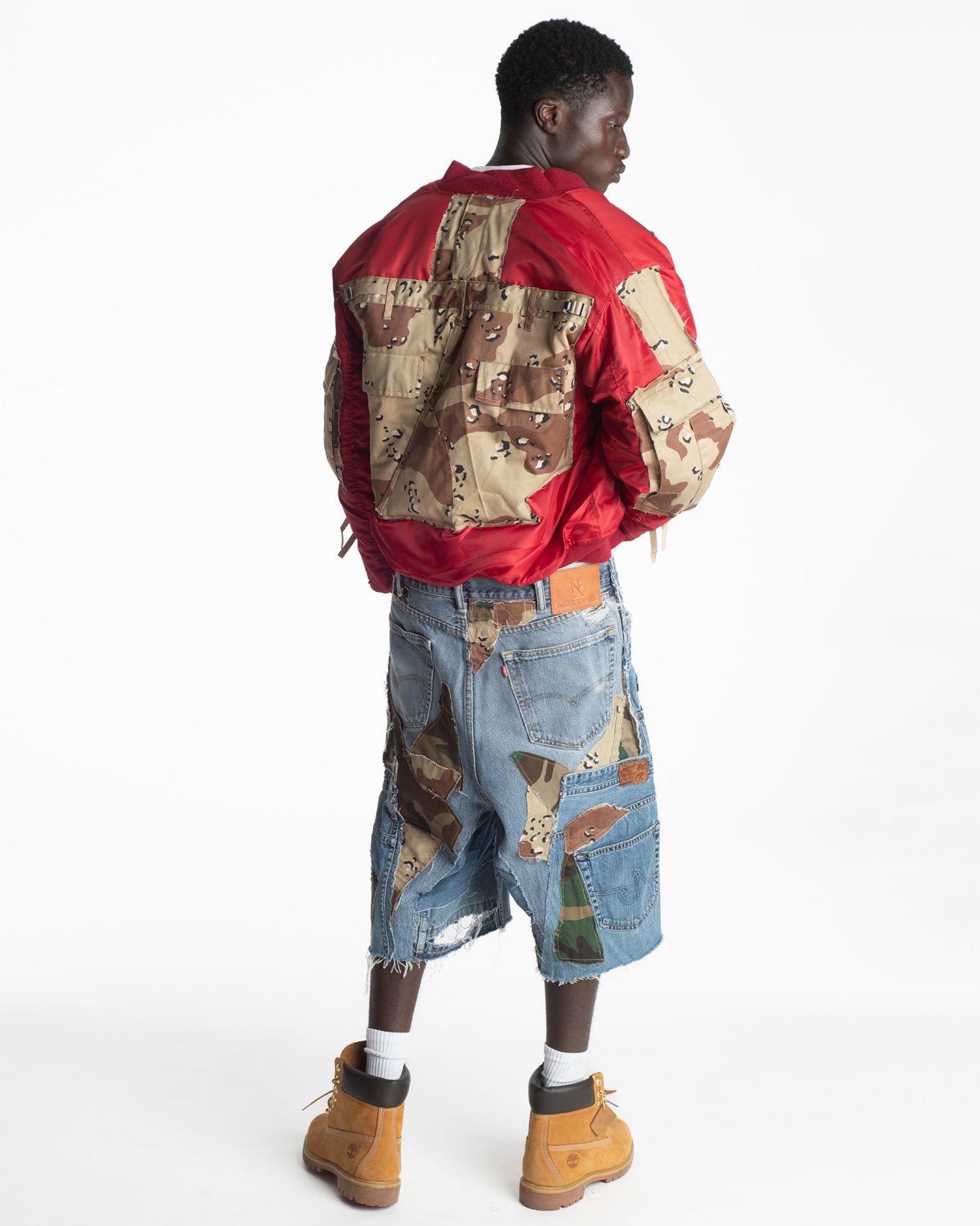 Patchwork Woodland/Desert Camo + Denim Shorts