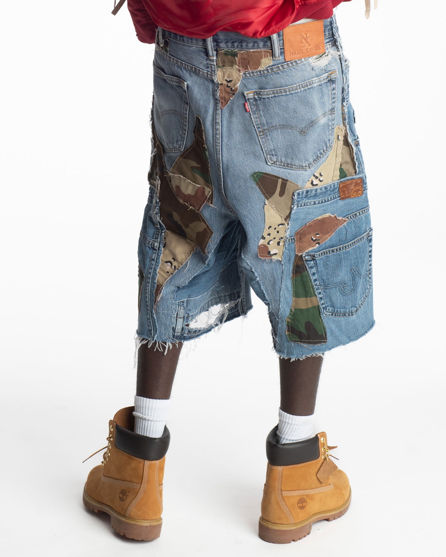 Patchwork Woodland/Desert Camo + Denim Shorts