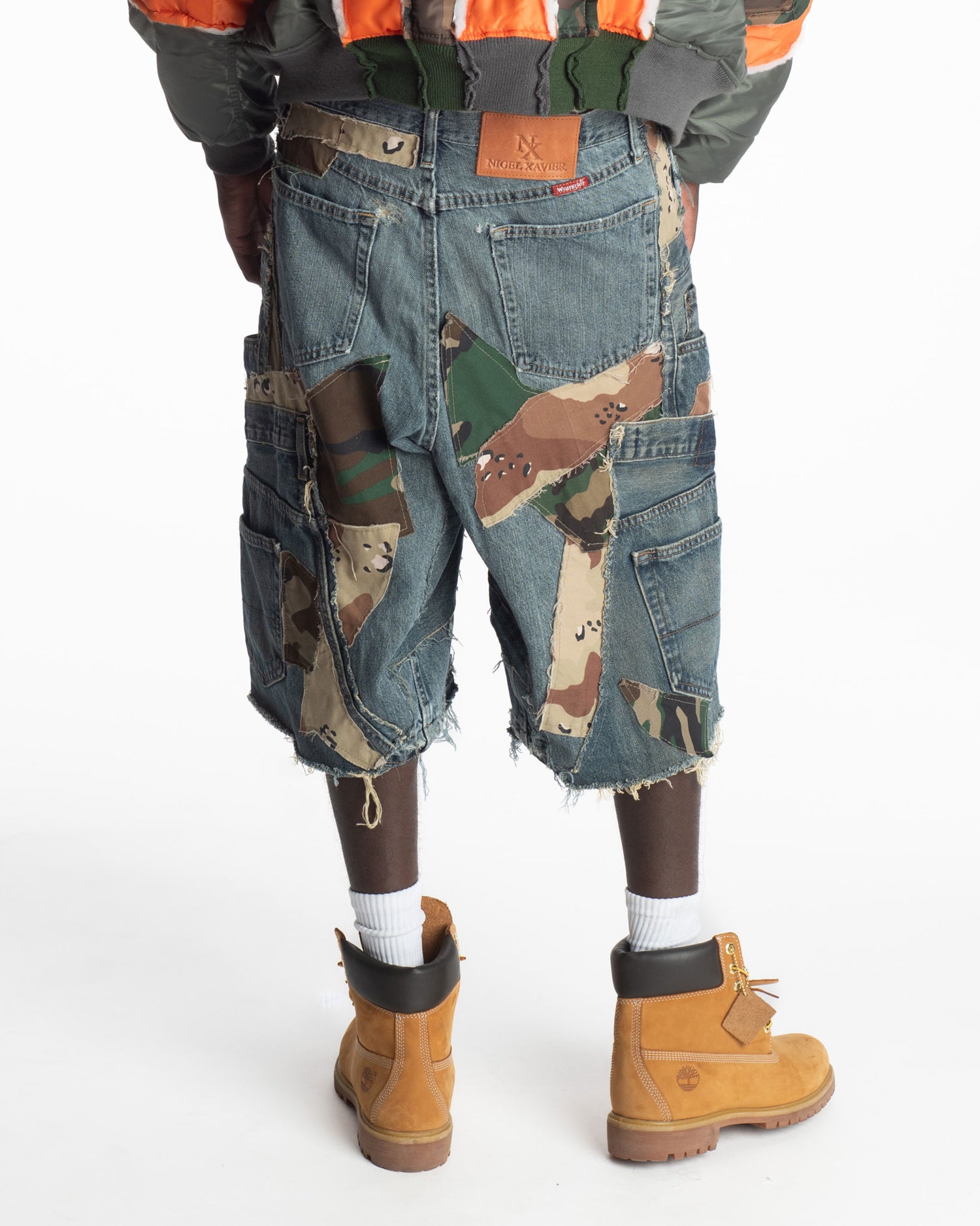 Patchwork Woodland/Desert Camo + Denim Shorts 2