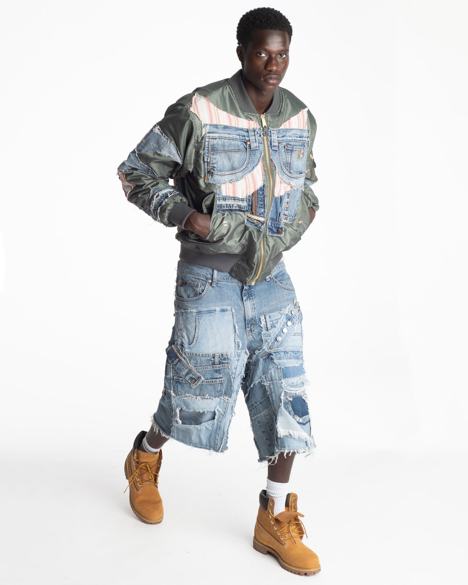 Patchwork Denim Shorts