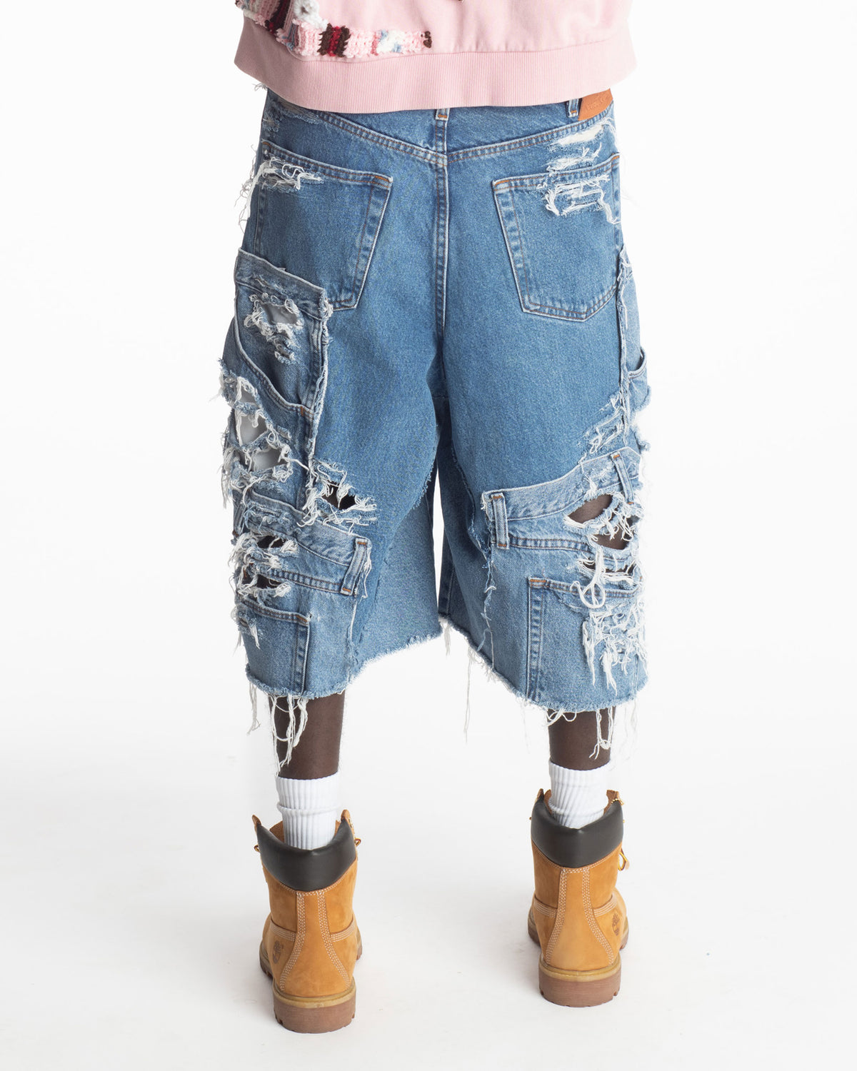 Distressed Patchwork Denim Shorts (Medium Wash Version)