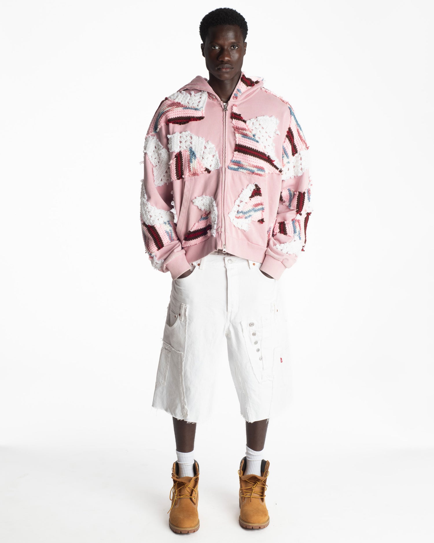 White Rework Denim Shorts