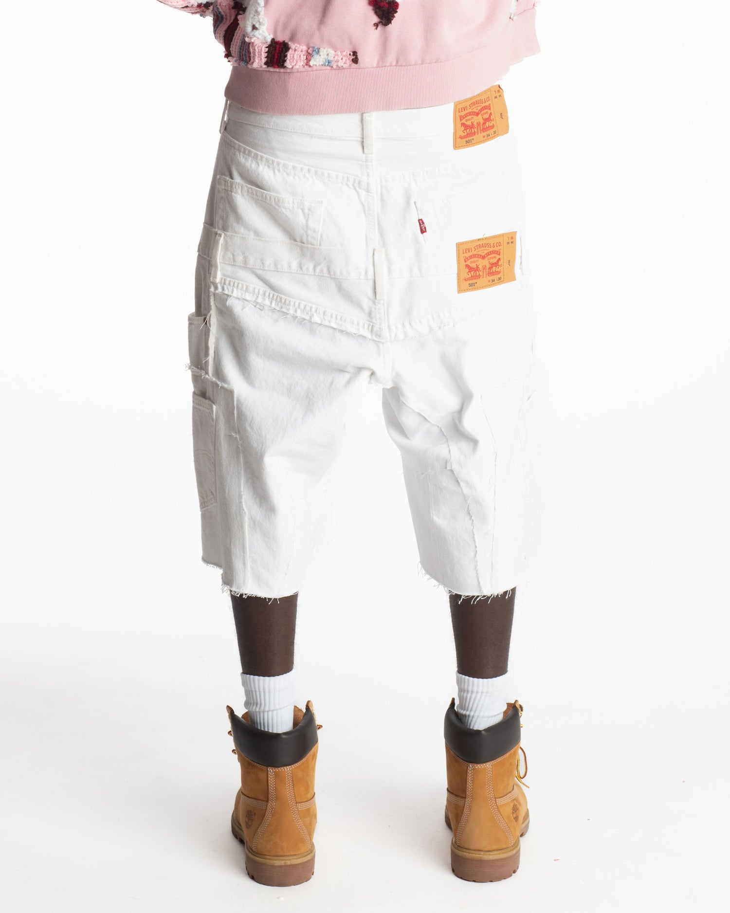 White Rework Denim Shorts