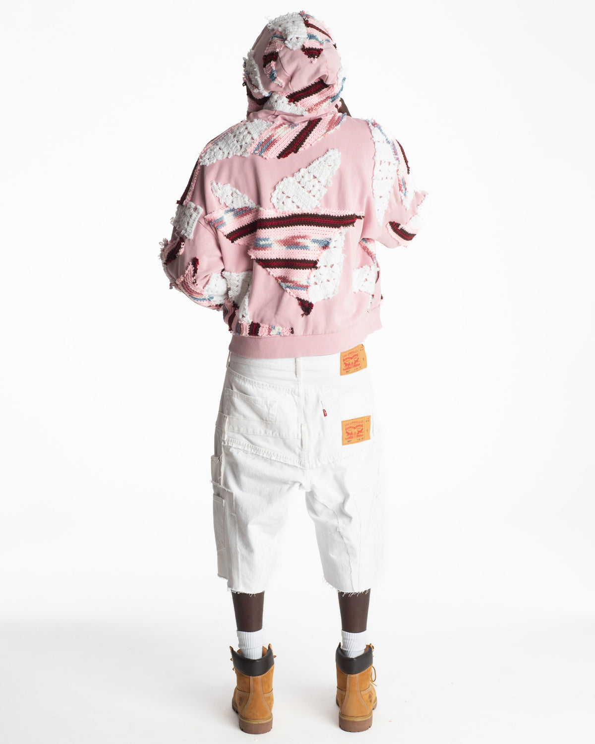 Pink Patchwork Crochet Zip-Up Hoodie