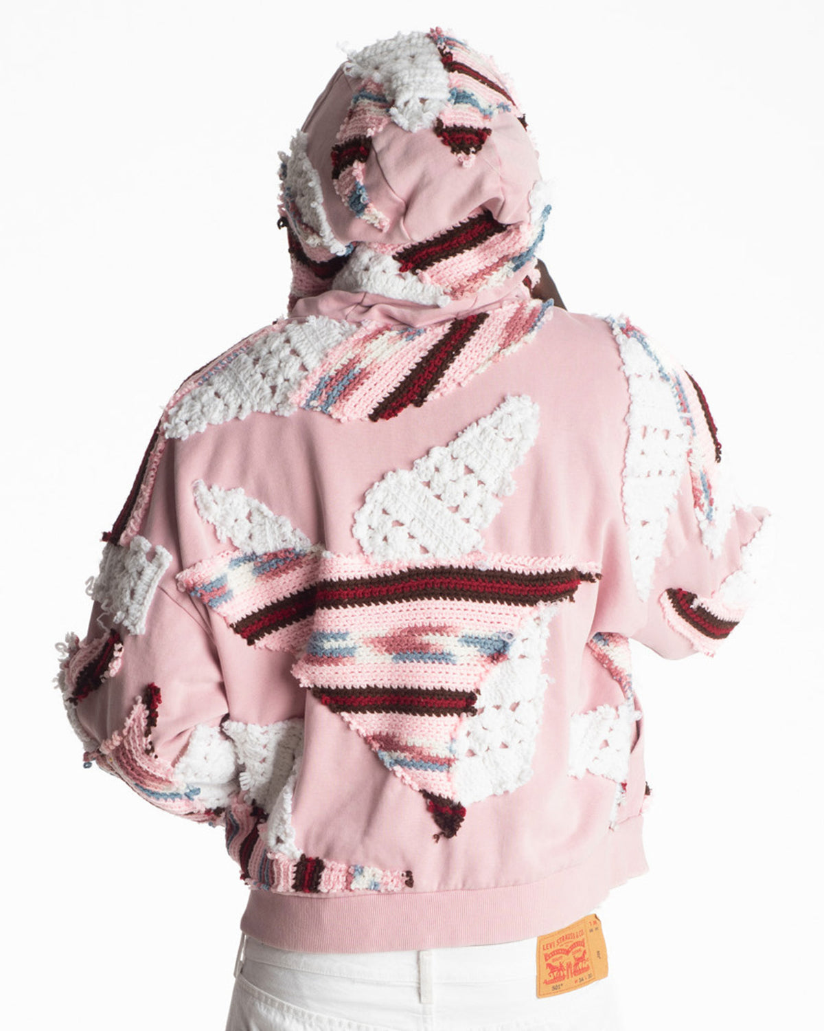 Pink Patchwork Crochet Zip-Up Hoodie