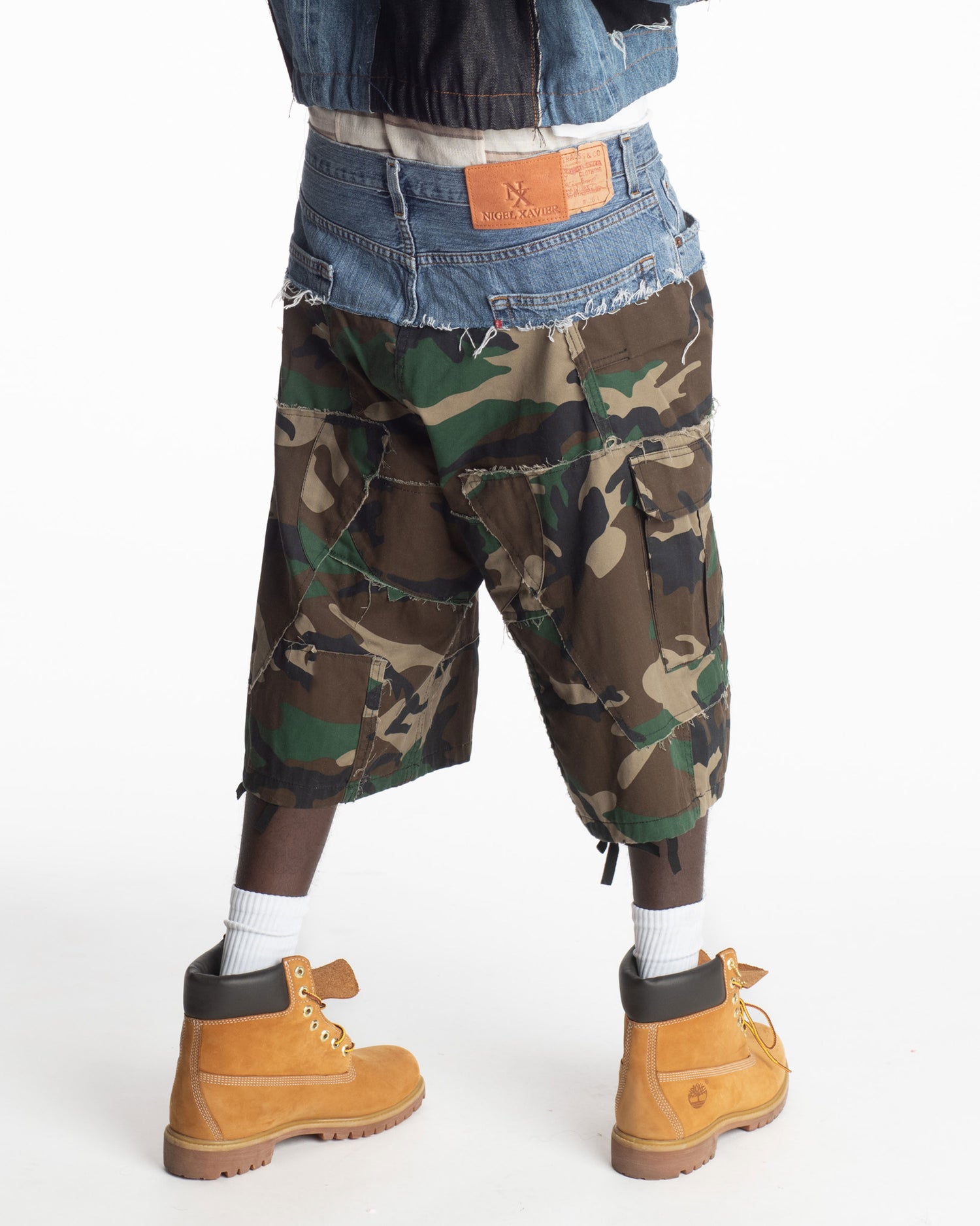 Patchwork Camo + Denim Shorts