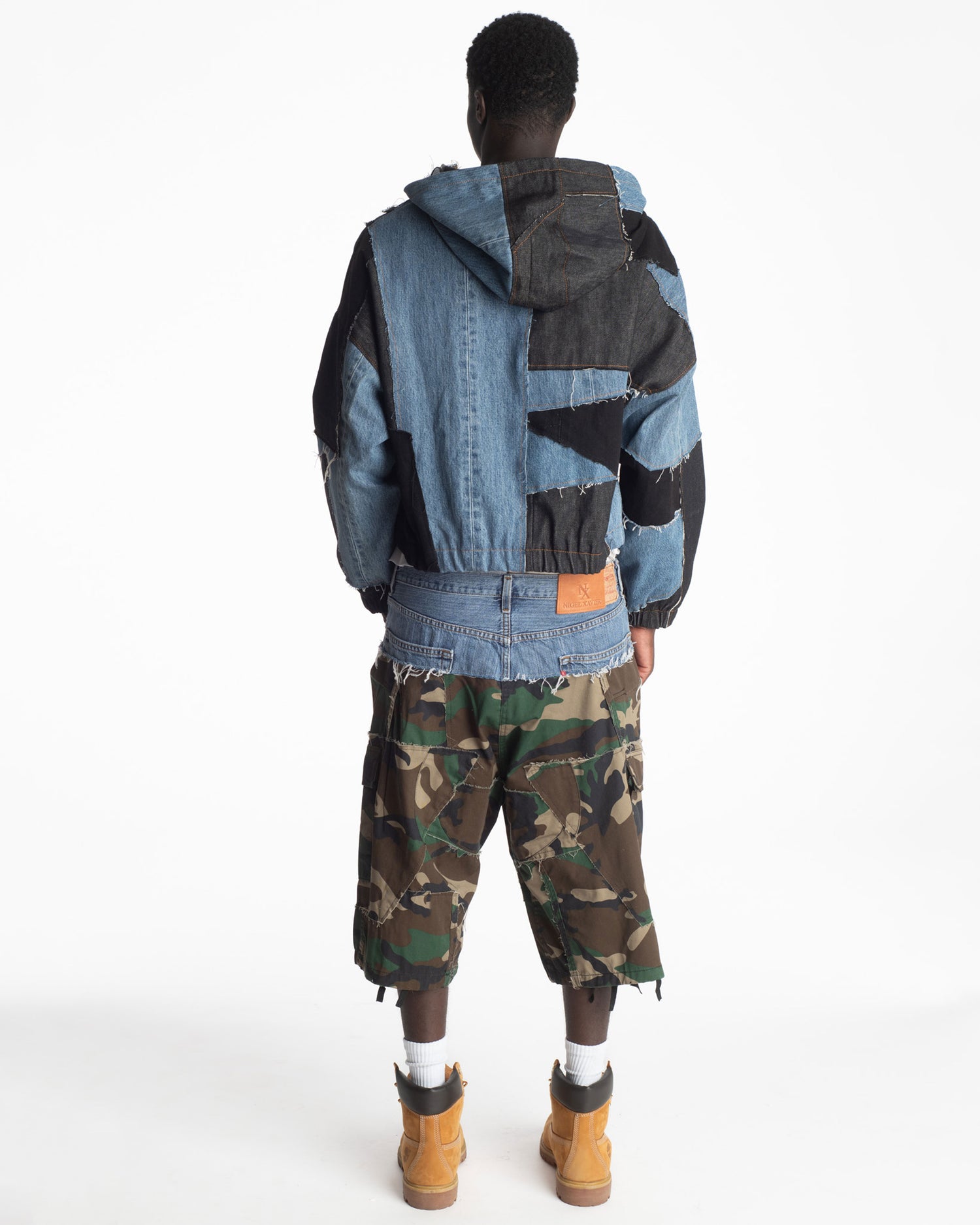 Patchwork Camo + Denim Shorts