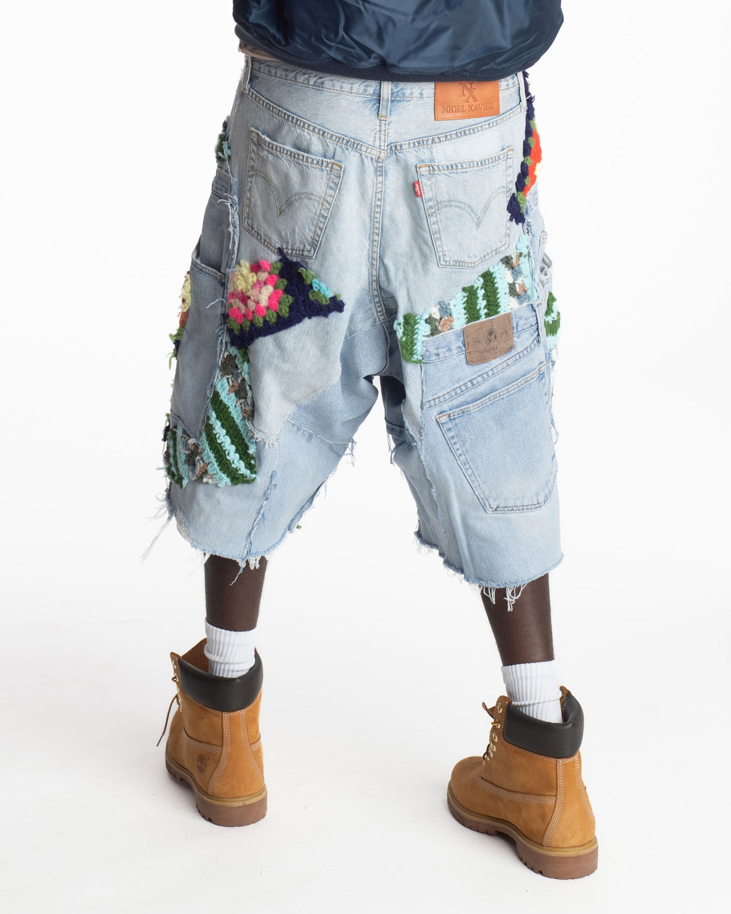 Teal Crochet Patchwork Denim Shorts