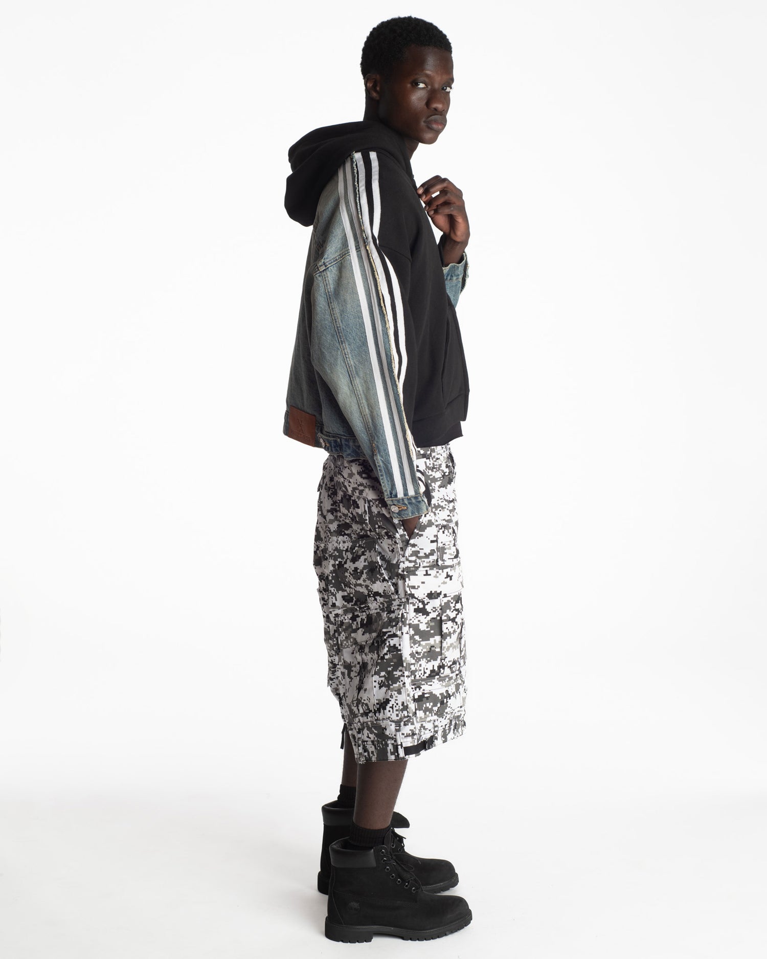 White Digital Rework Camo Cargo Shorts