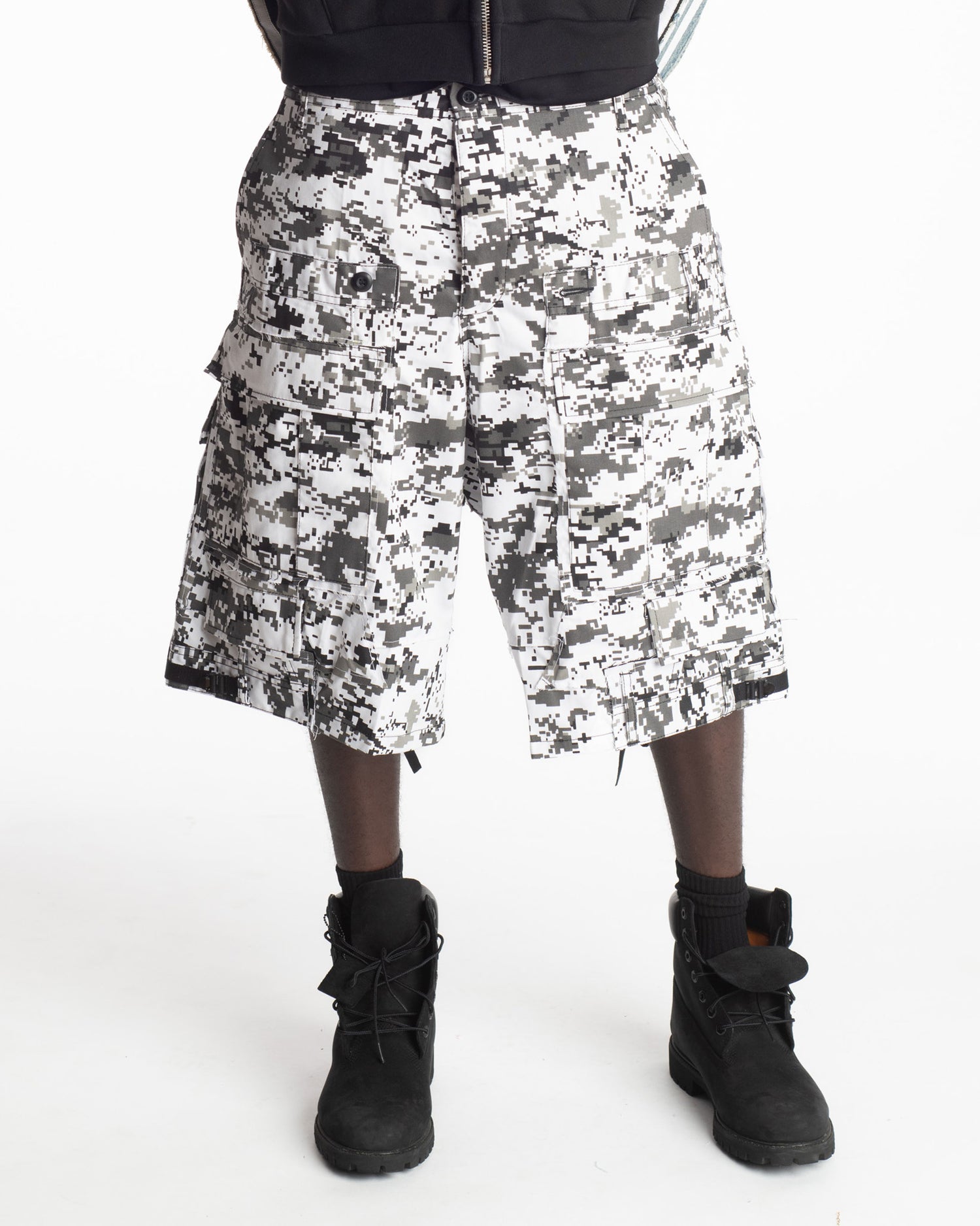White Digital Rework Camo Cargo Shorts