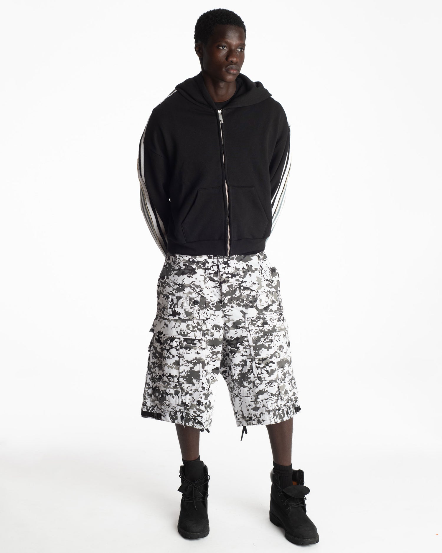 White Digital Rework Camo Cargo Shorts