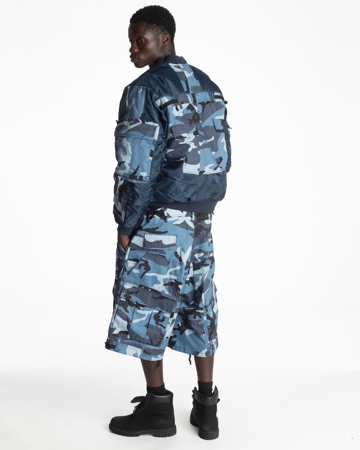 Sky Blue Rework Camo Cargo Shorts