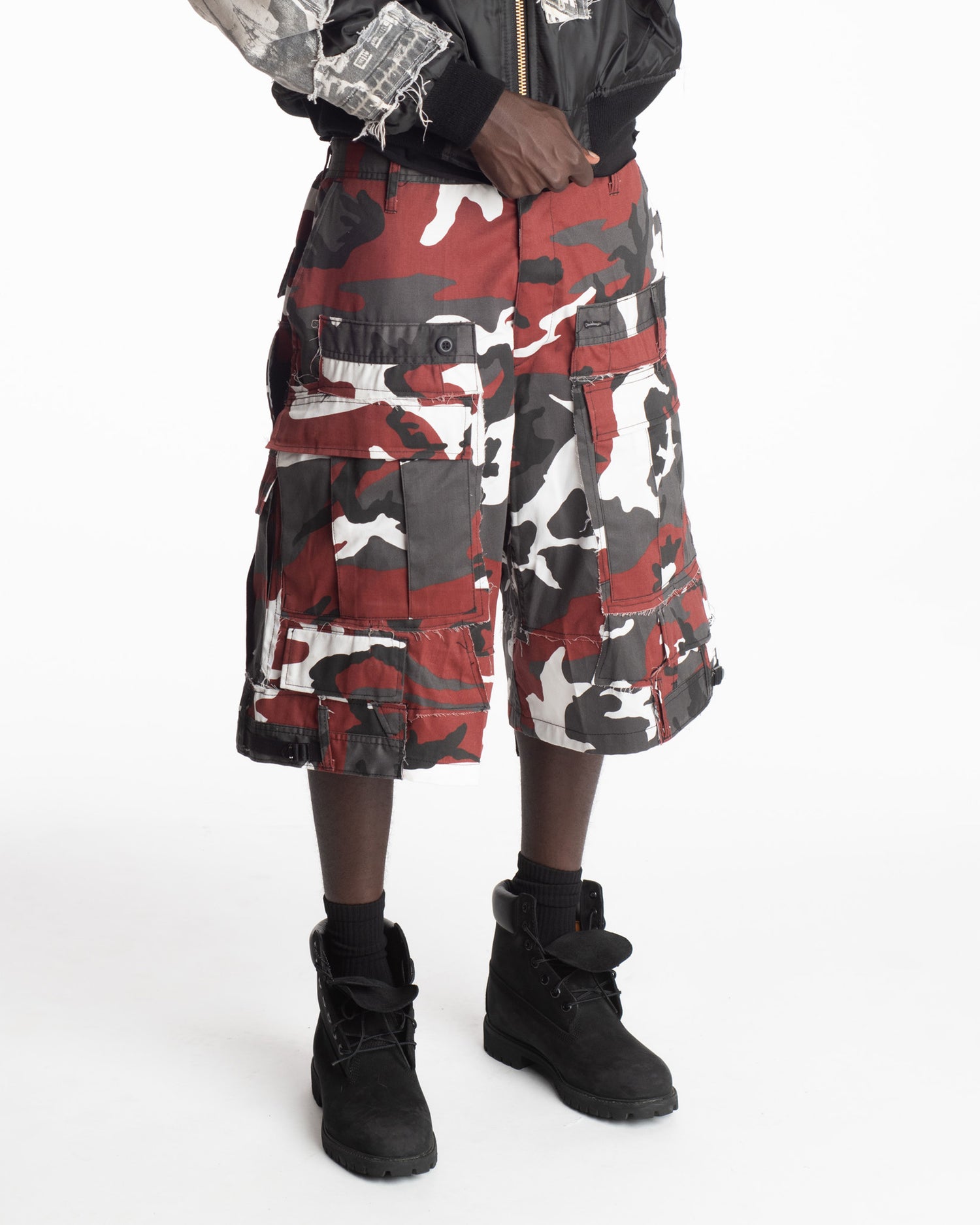 Red Rework Camo Cargo Shorts