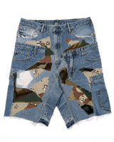 Patchwork Woodland/Desert Camo + Denim Shorts