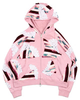 Pink Patchwork Crochet Zip-Up Hoodie