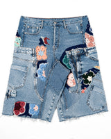 Navy Crochet Patchwork Denim Shorts