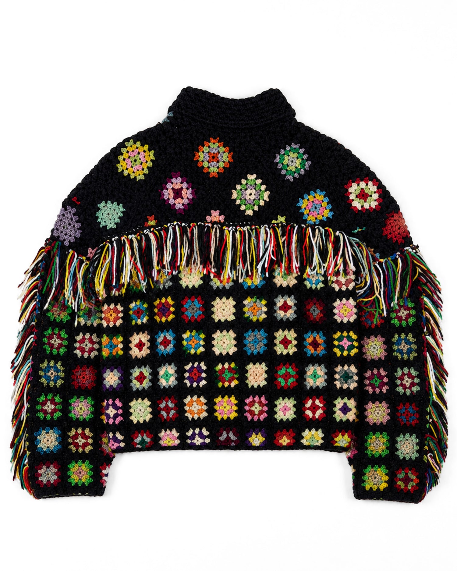 Multicolor Crochet Zip Jacket w/ Fringe