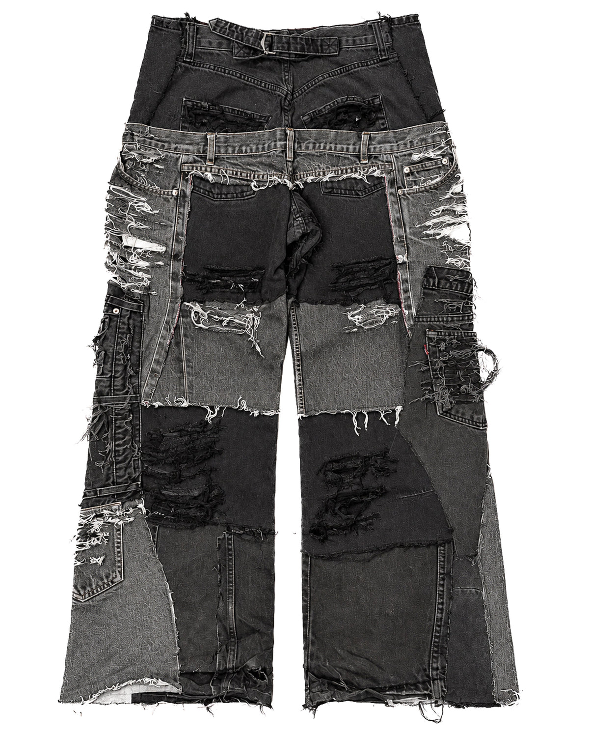 Distressed Patchwork Denim Jeans (Grey Wash)
