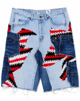 Red Black White Crochet x Patchwork Denim Shorts