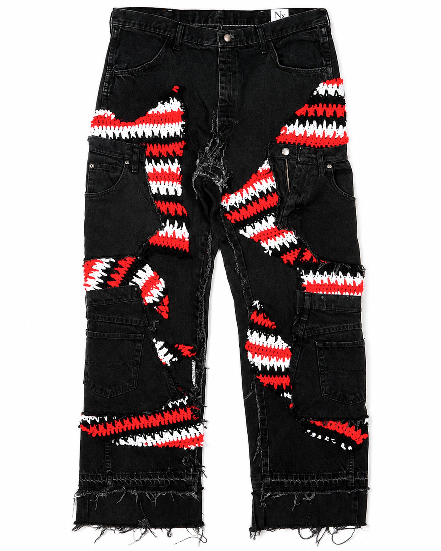 Red Black White Crochet x Patchwork Denim Jeans